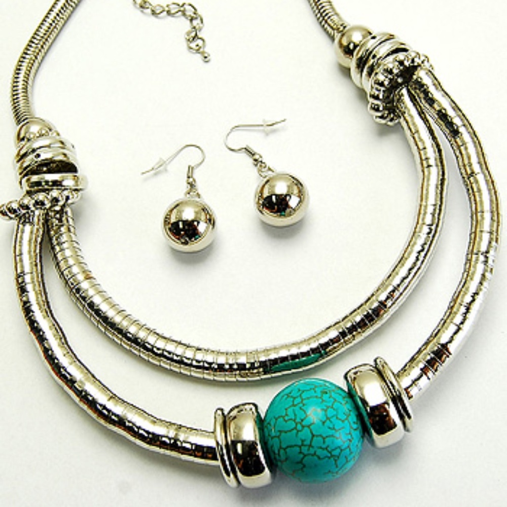 Coiled Chain Turquoise Collar Set